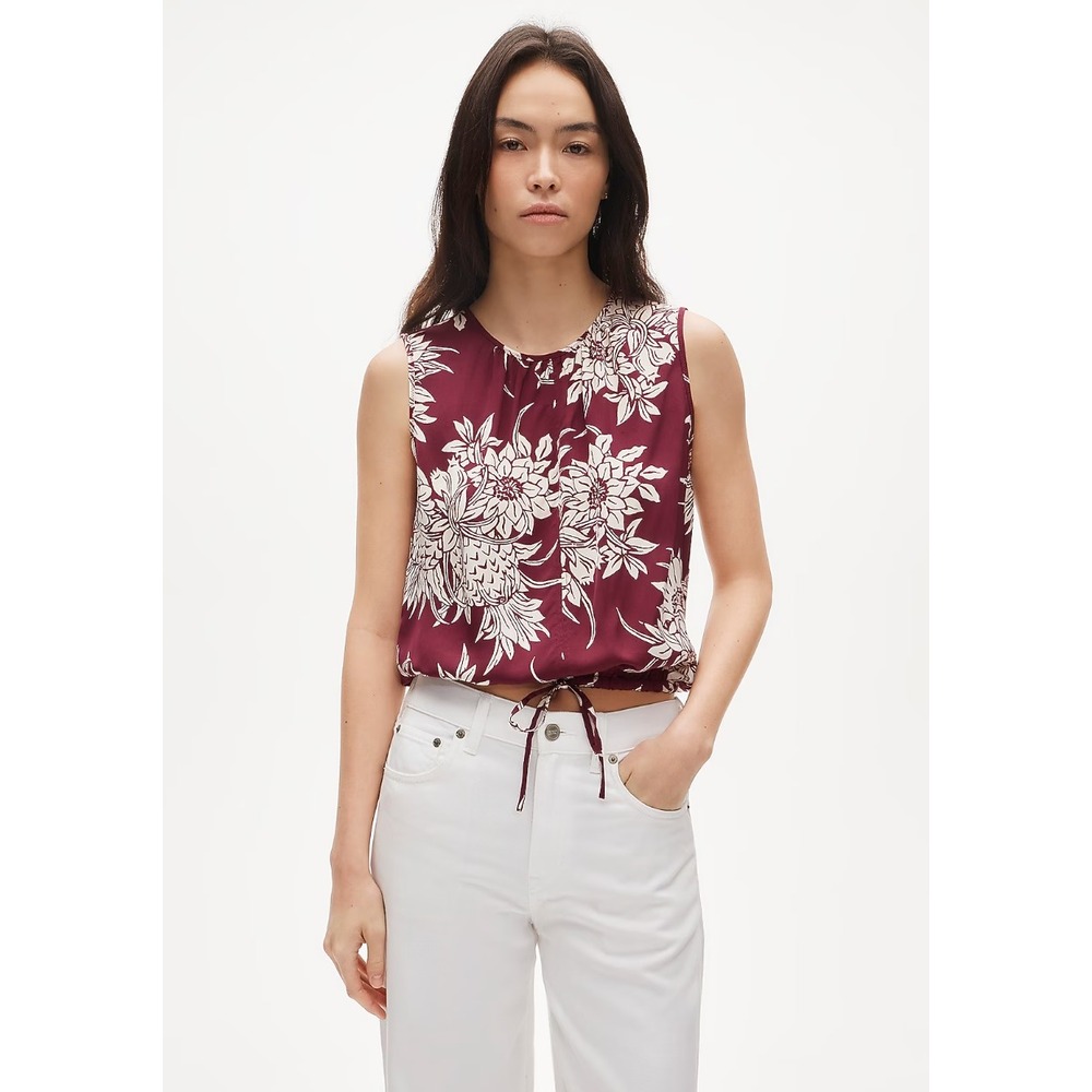 J.Crew | NWT Pineapple Garden Sateen Drawstring Tank Crushed Crimson | Sz L